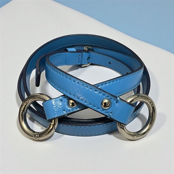 Coach Replacement Purse Strap Blue Patent Leather Silver Loop Clips Adjustable - Picture 1 of 5